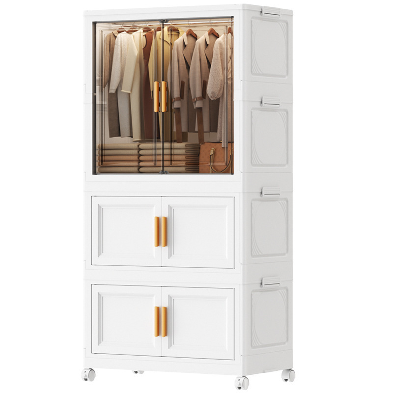Folding storage cabinet, double-door hanging cabinet for clothes, sundries and toys, combination cabinet for organizing and storing, PP box cabinet Item Picture