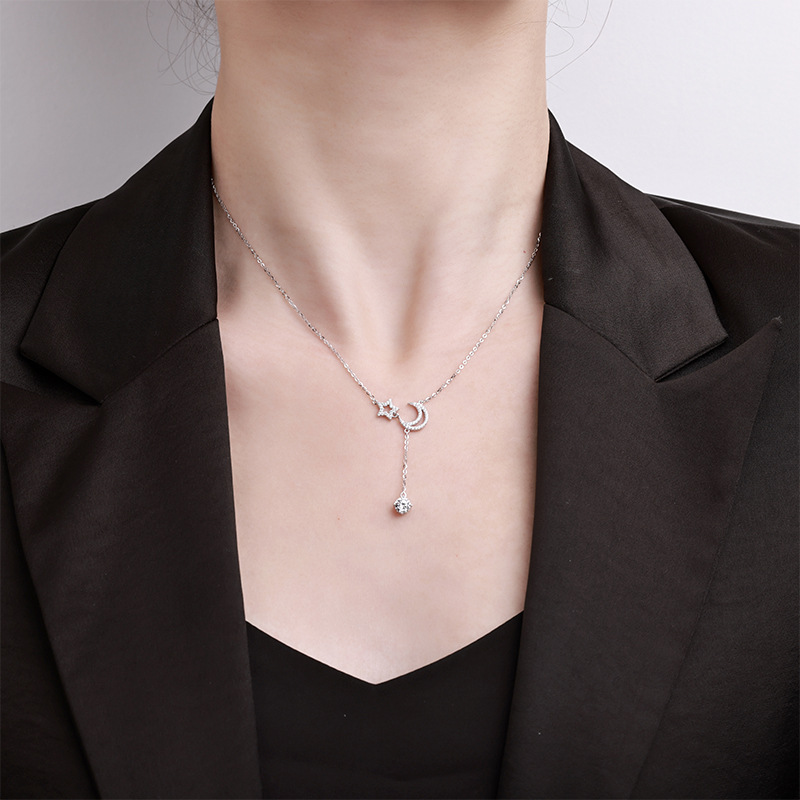 纯银星月项链女小众设计感2026年新款高级项链轻奢时尚气质毛衣链