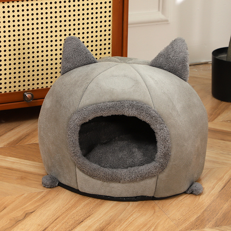New cartoon animal design pet bed, universal fleece and thickened pet bed, shark semi-enclosed warm dog bed Application Scenario