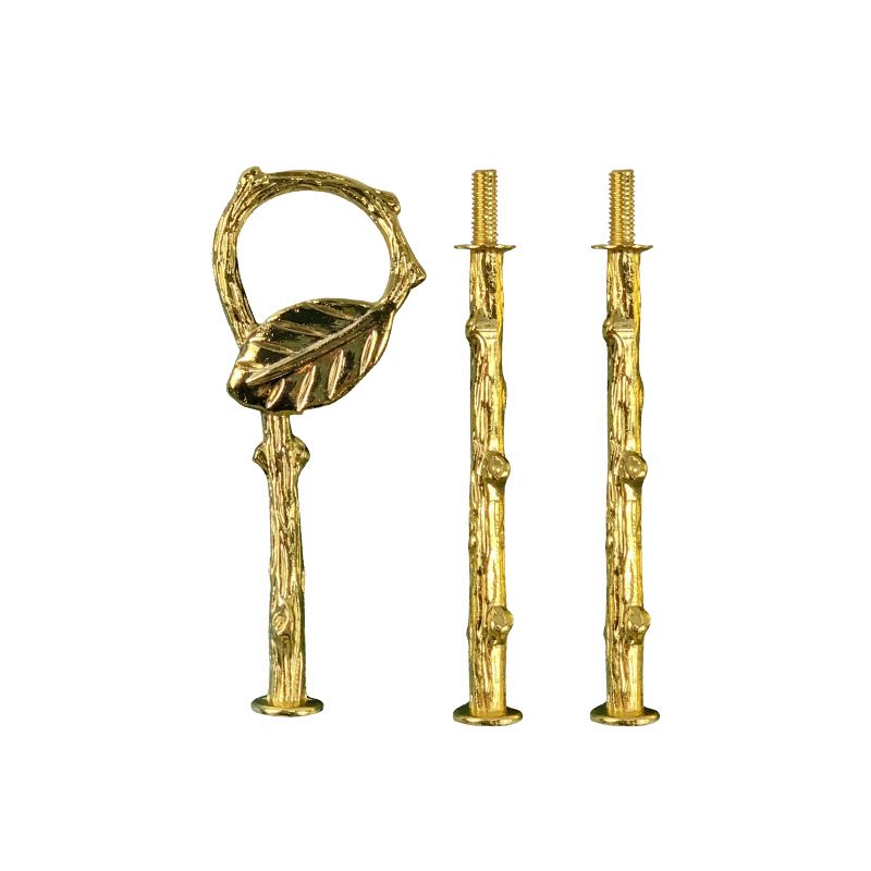 Creative zinc alloy multi-layer stringing plate handle, leaf-shaped electroplated cake and dessert stringing plate handle, fruit plate stringing rack Item Picture
