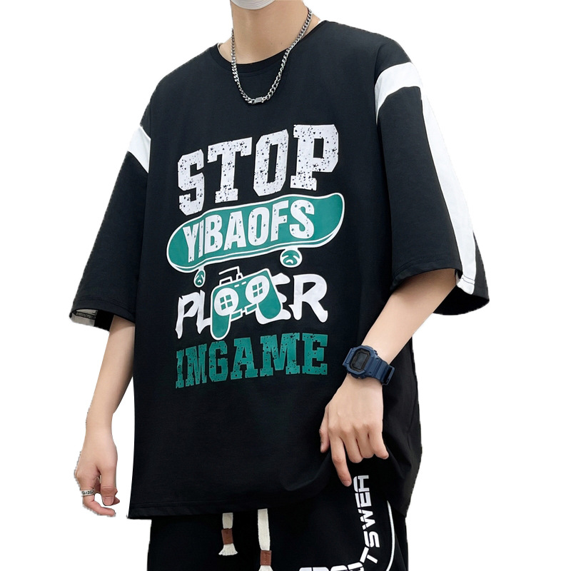 Men's short-sleeved T-shirt with a round neck, a trendy Instagram brand, a loose half-sleeve summer new style T-shirt, short-sleeved top for men Item Picture