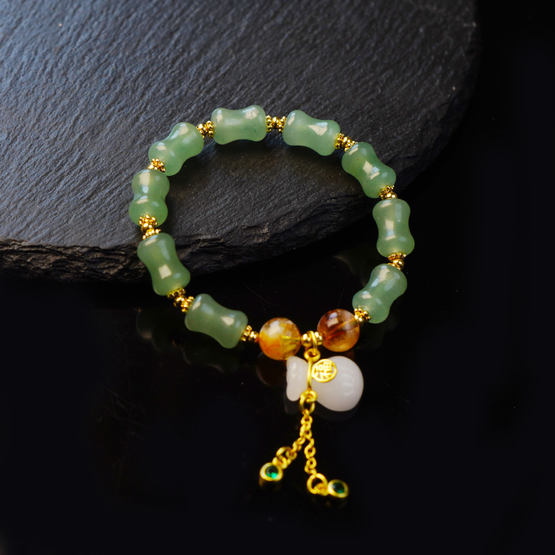 New natural golden thread jade Joint promotion bracelet for women, Tianshan Green Bamboo joint money bag bracelet, jewelry for women who have passed the college entrance examination details Picture