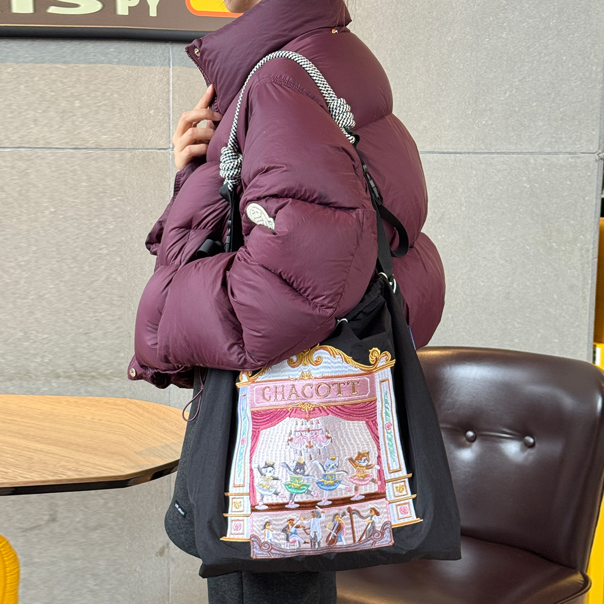 Ballet cat canvas bag, custom-made in Japan, embroidered ballchain eco-friendly bag, custom shopping bag, women's single-shoulder bag
