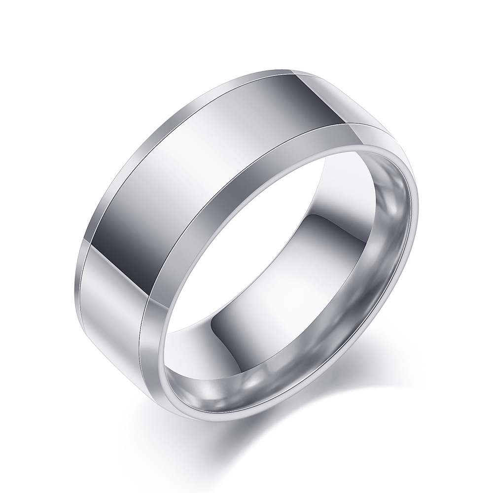 European and American ins titanium steel ring 8mm smooth surface ring, simple and versatile for men, double beveled three-color personalized ring wholesale for women details Picture