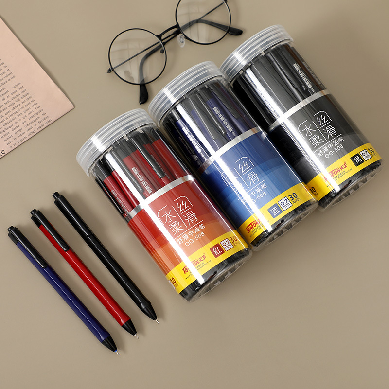 Tianfeng Oil Pen 508 Triangular Office 0.7MM oil pen, red, blue and black three-color bucket, smooth writing Tianfeng Oil Pen 508 Triangular Office 0.7MM oil pen, red, blue and black three-color bucket, smooth writing