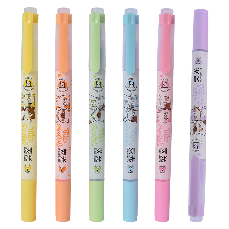 Tianfeng Double-headed Single-color Highlighter 2303 Scented Double-headed Highlighter Markers 6 pieces per bag, with bright colors Item Picture