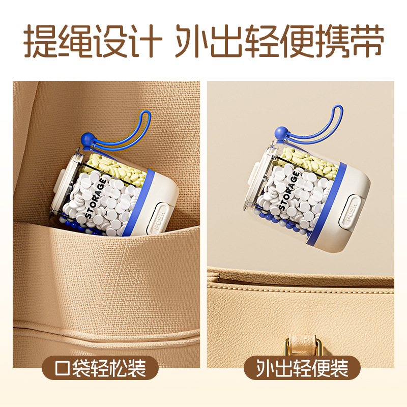 Portable medicine storage box, tablet dispensing box, sealed large-capacity medicine box, portable dispensing, mini for seven days a week Specification image