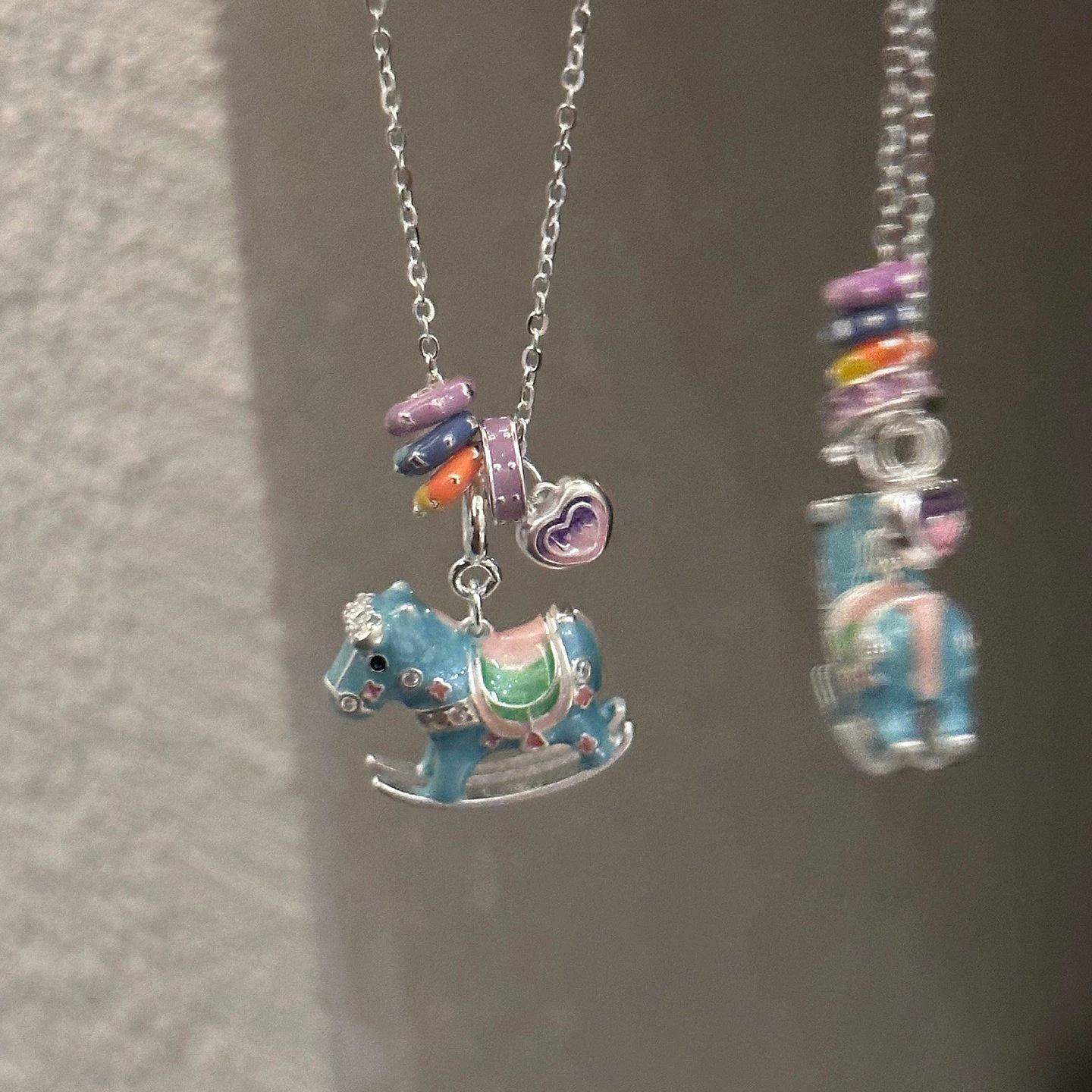 S925 sterling silver Joyful Wooden Horse Necklace, enamel color playful collarbone chain, niche design silver necklace, high-end and light luxury for women