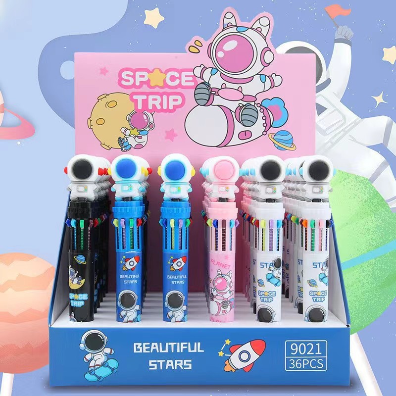 Astronaut Ballpoint pen, ten-color press-type pen, primary school student press-type multi-color pen, all-in-one gel pen, multi-color pen, water pen
