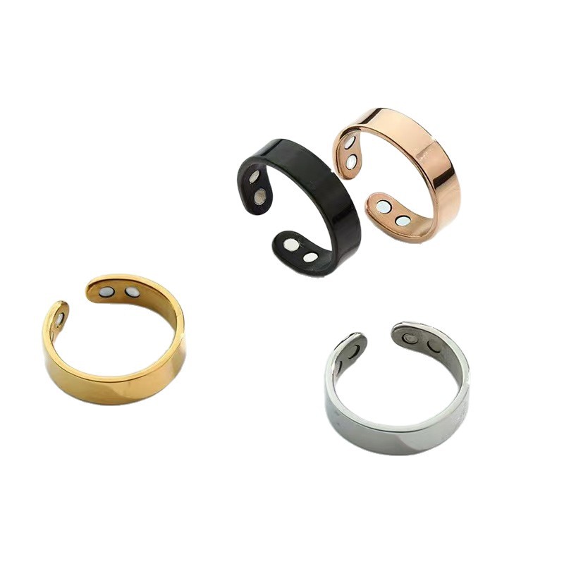 不锈钢减压戒指磁性四颗磁石戒指开口可调节跨境新款热销辅助睡眠白底实物图