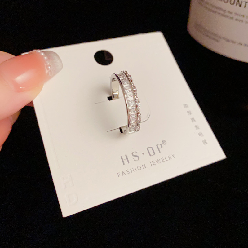 Micro-inlaid zircon open ring, with a unique design sense, index finger ring, niche fashion, light luxury style, versatile jewelry wholesale details Picture
