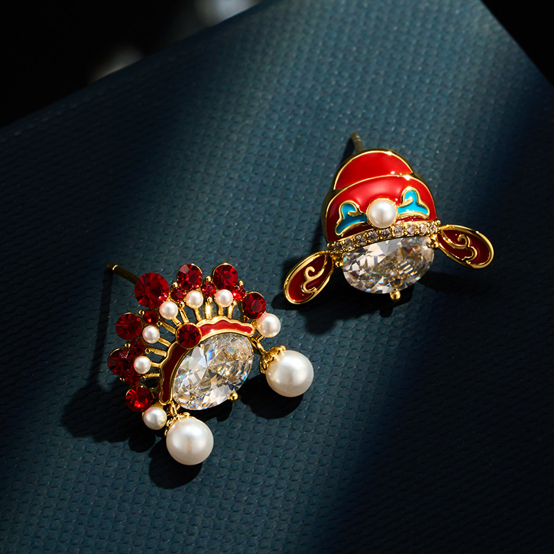 Nuevo estilo chino China China China ópera de pekín cara pareja pendientes aleación de cobre oro real chapado con circonio pendientes s925 plata aguja auricular Application Scenario