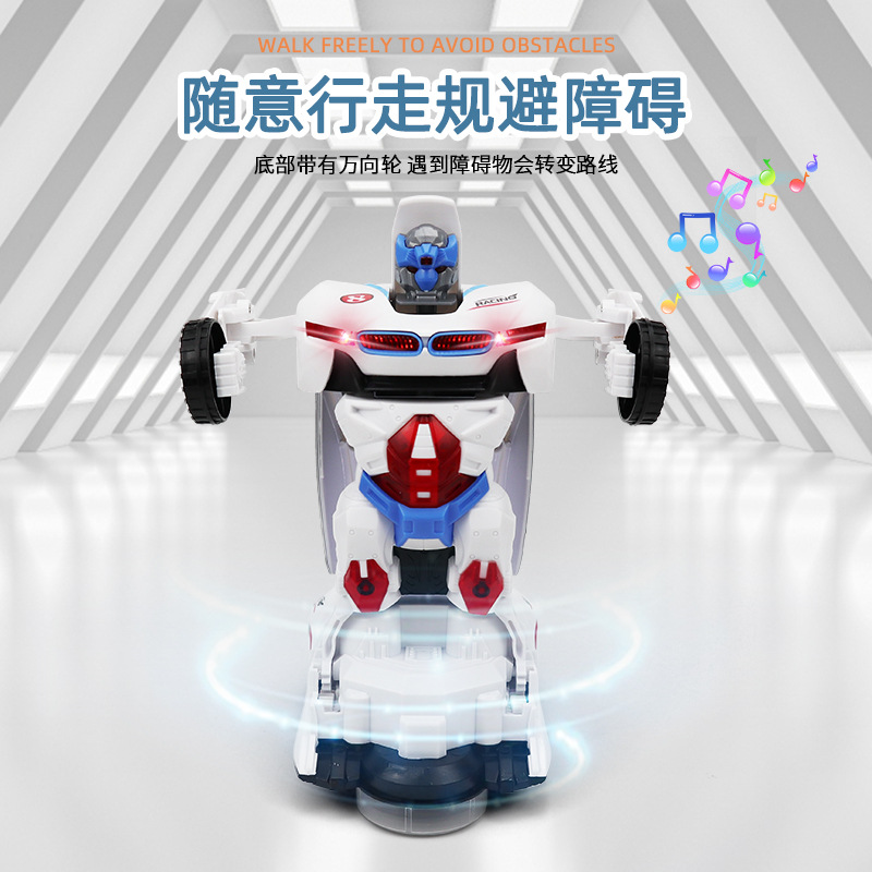 Douyin electric universal toy car model, transforming rotating robot, children's toy, sound and light car, boys and girls details Picture