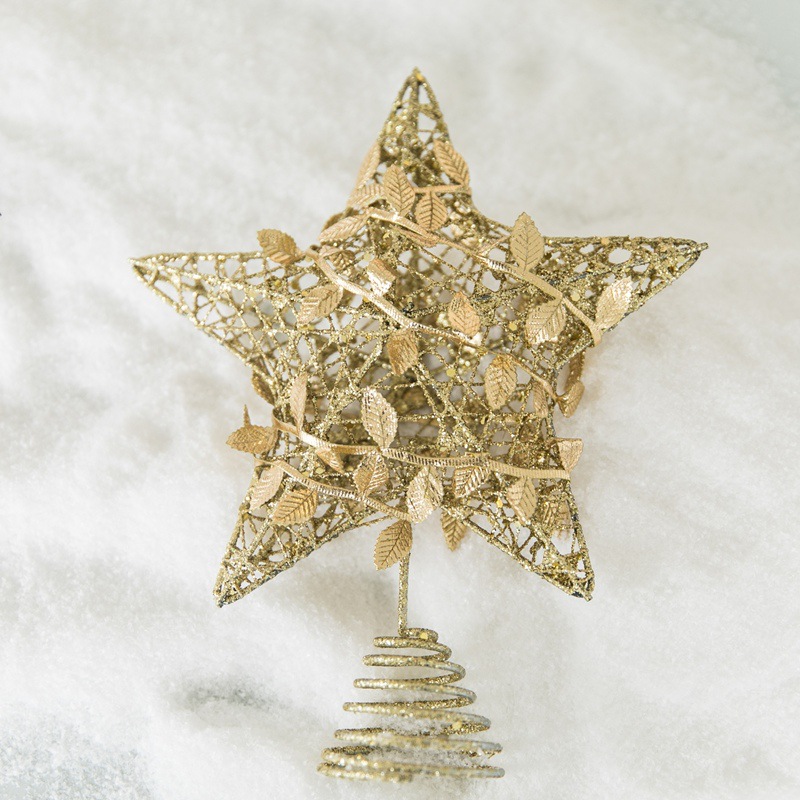 Cross-border supply of Christmas tree top star iron art accessories, five-pointed star Christmas tree pendants, star decorations, and golden Christmas