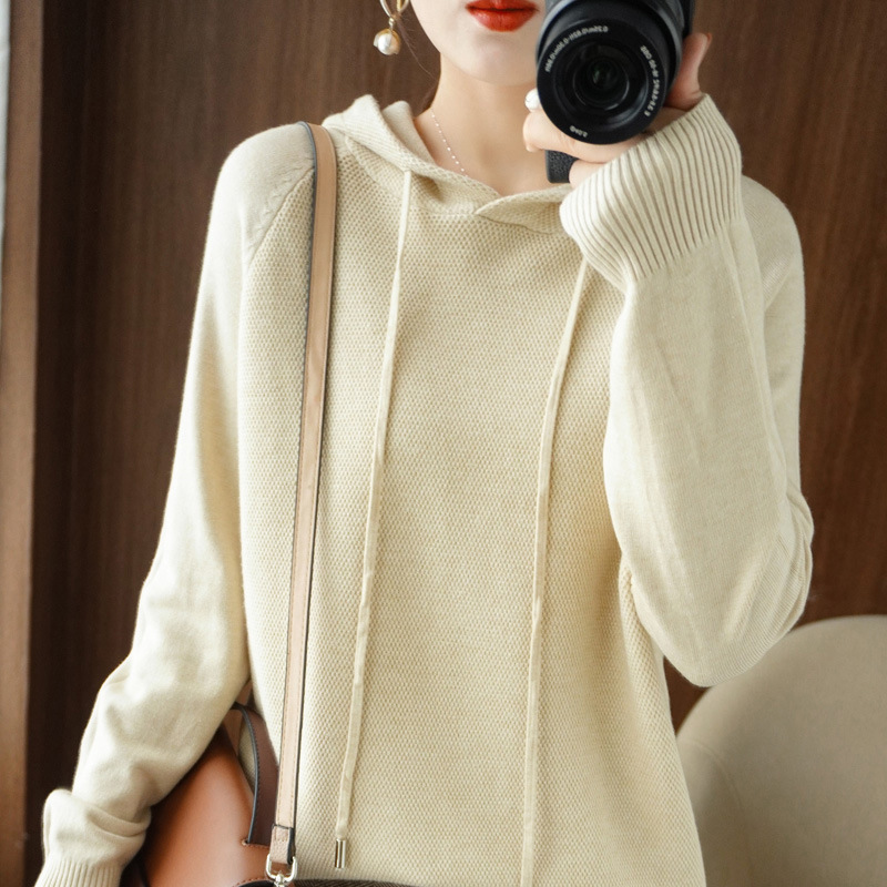 A hooded sweatshirt for women in Spring and Autumn 2025, a new style of hooded sweatshirt as a base layer, paired with a knitted sweater, a casual large-sized hooded sweater for women details Picture
