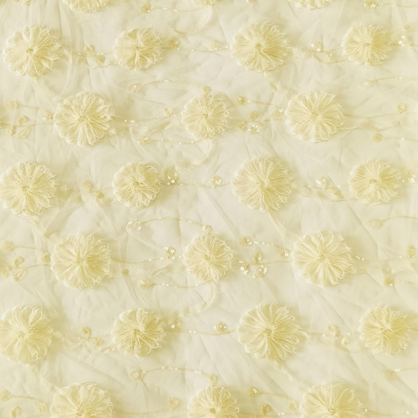 工厂现货黄色玫瑰钩花立体绣浮花盘带童装连衣裙蕾丝刺绣花朵面料