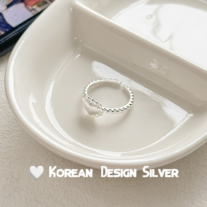 S925纯银拉丝爱心镂空戒指叠戴指环女韩版ins风小众设计款戒指产品图