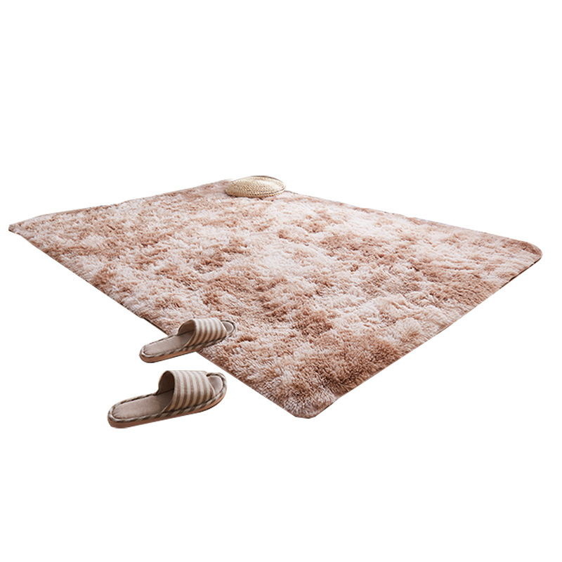 跨境长方形丝毛扎染地垫渐变长毛地毯北欧风卧室阳台飘窗地毯地垫白底实物图