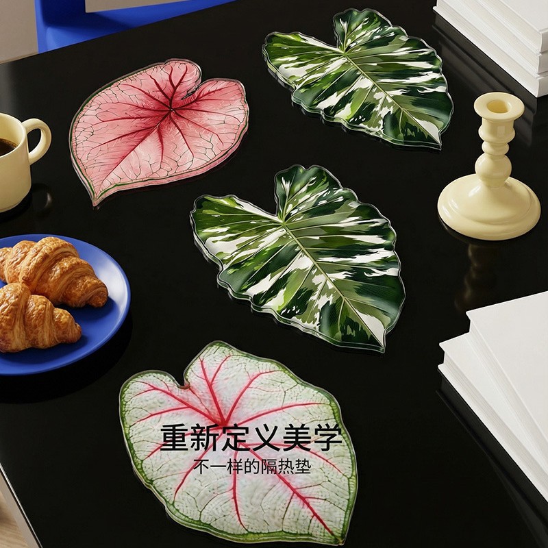 Tropical plant coasters in ins style, solid color, high-end, light luxury, heat-insulating, heat-resistant and easy to clean acrylic coasters Application Scenario
