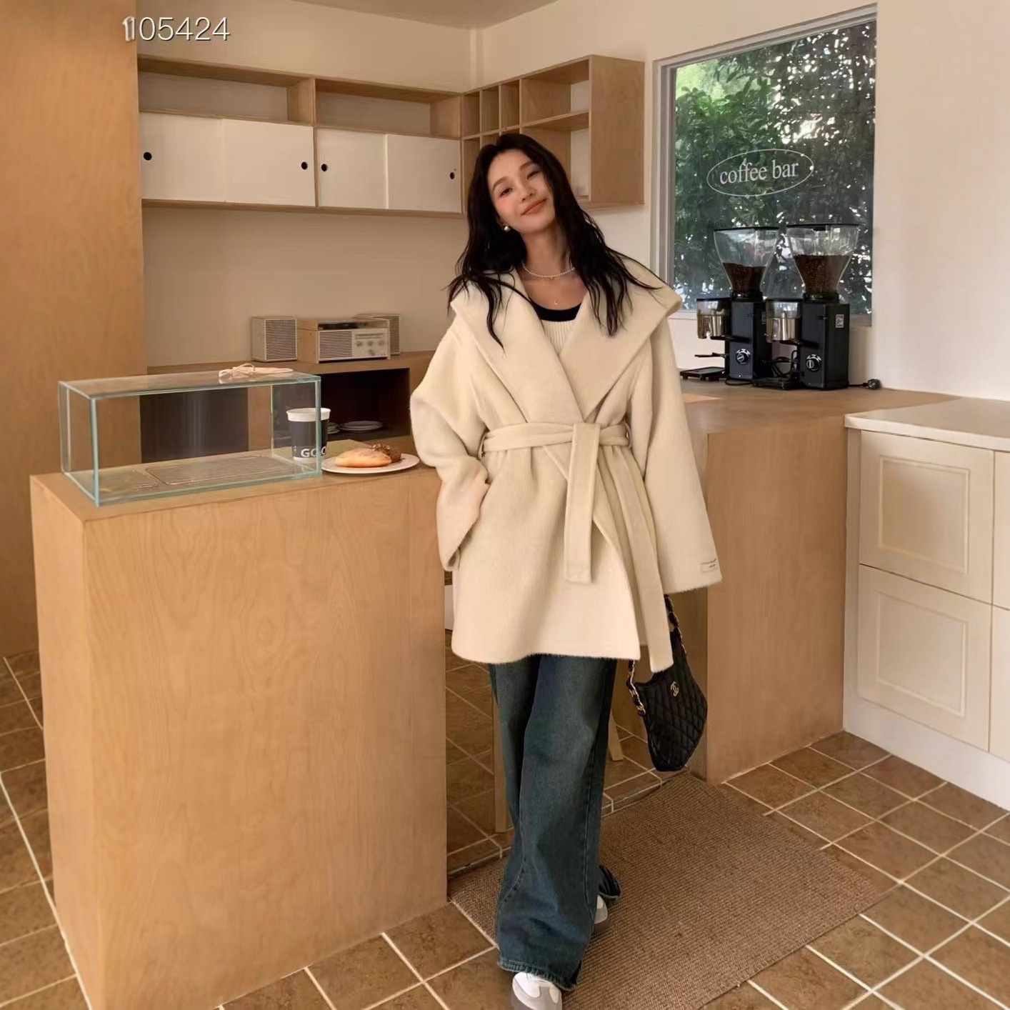 羊毛大衣女2025冬季新款高级感气质系带宽松赫本风双面毛呢外套细节图