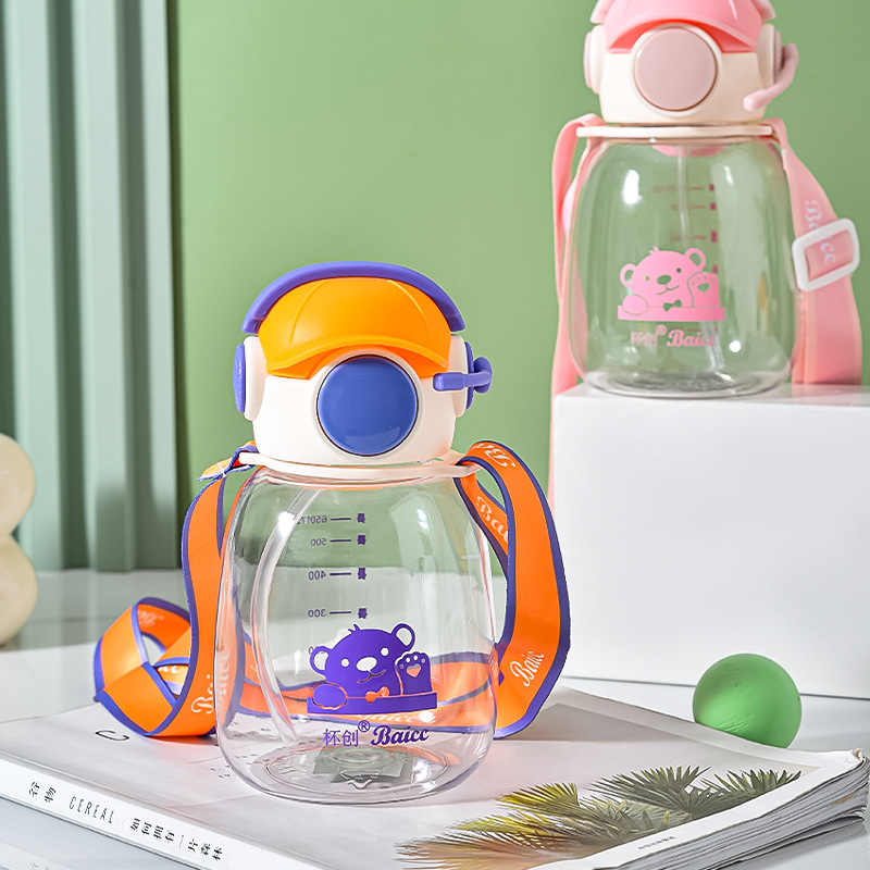 卡通儿童pc吸管水杯小学生上学专用大号高颜值创意可爱防漏水壶女产品图