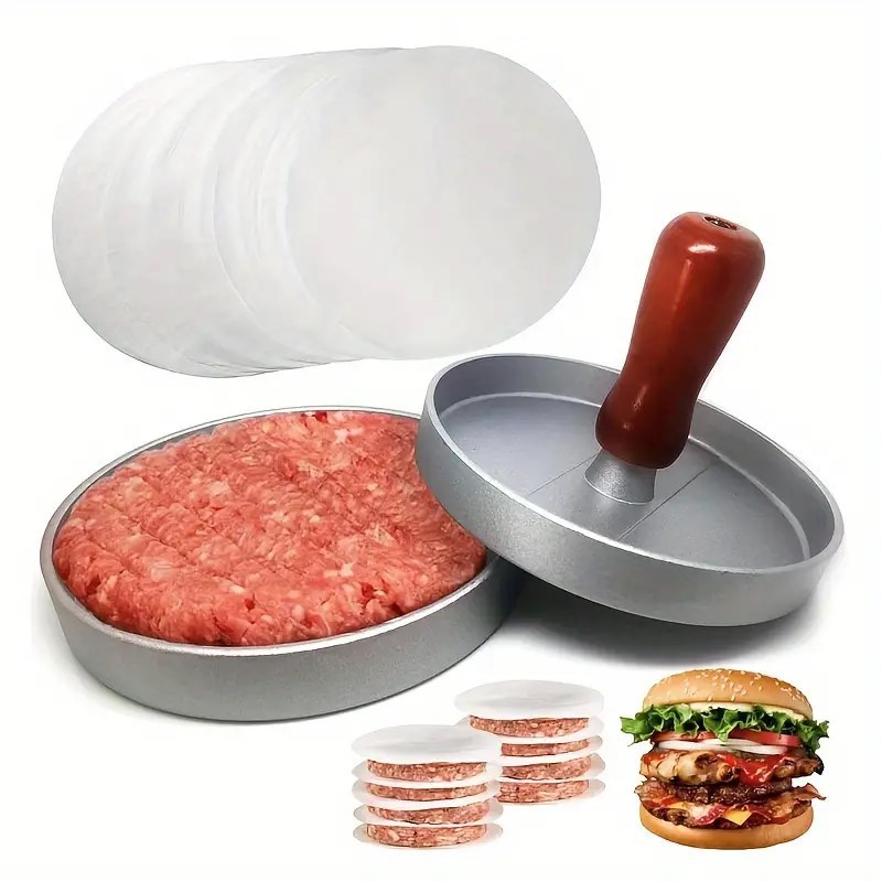Aluminum wooden-handled hamburger Patty press, Patty press plate, round Patty mold, kitchen hamburger Patty press, cross-border special supply