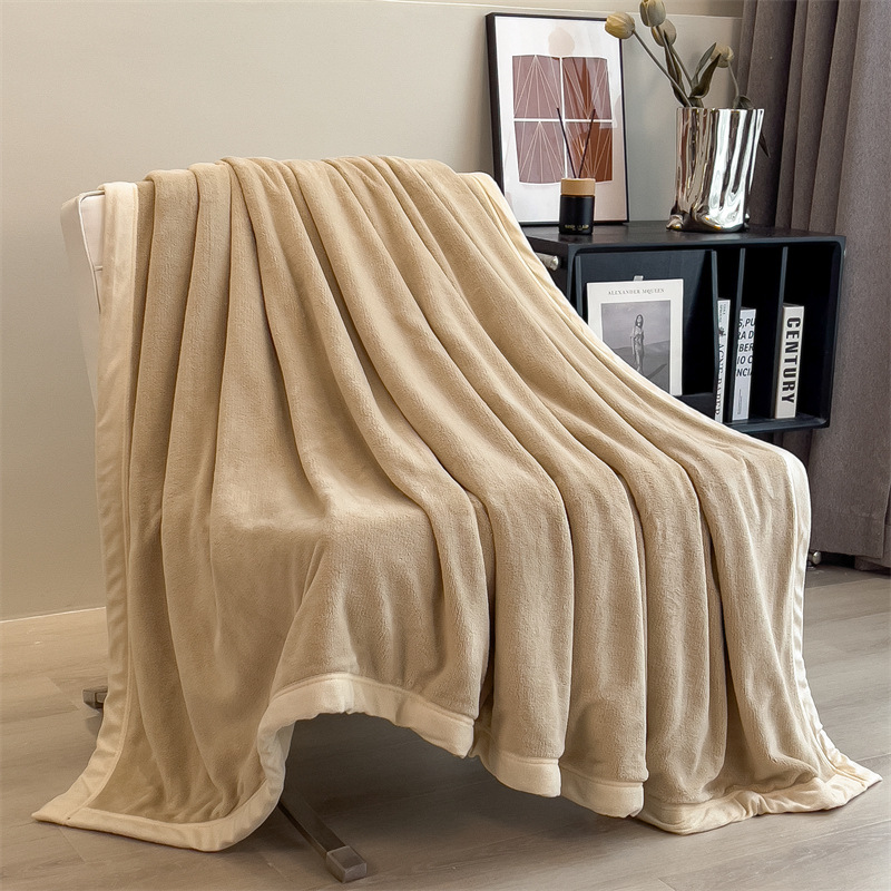 毛毯双面牛奶绒加绒加厚100x150x200cm纯色风办公室午睡盖毯批发