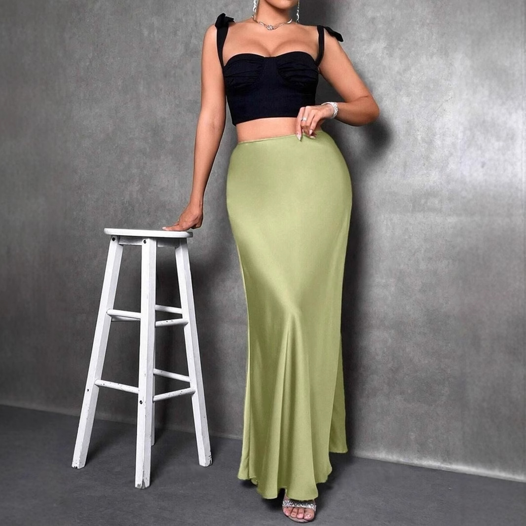 Spring and Summer new color satin skirt for cross-border trade, simple silk-like long dress from Amazon in Europe and America for children details Picture