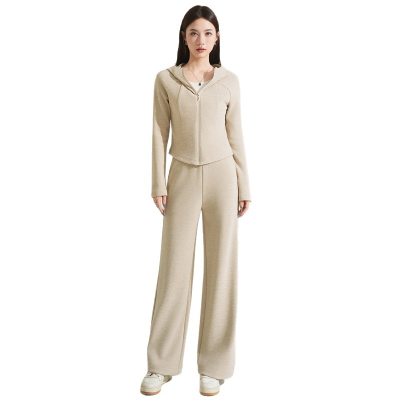 Cashmere and silk sports sweatshirt set for women, winter thickened with fleece and hooded casual set for women, windproof and warm for autumn and winter Item Picture