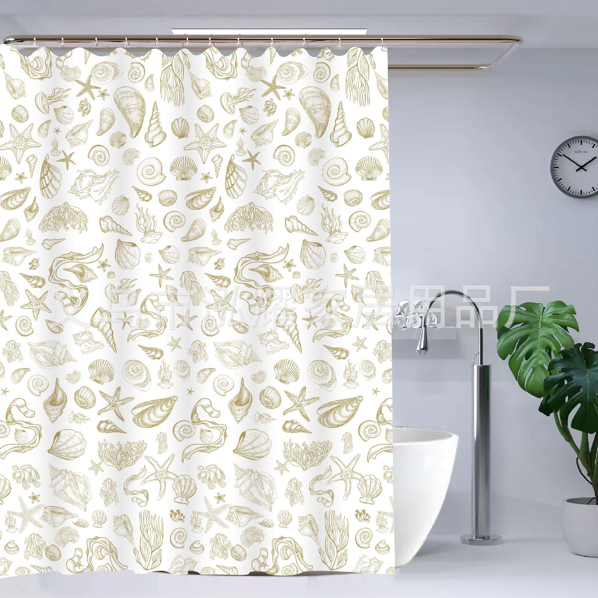 金色折叠浴帘免打孔防水防霉隐形高档卫生间隔断淋浴洗澡干湿分离