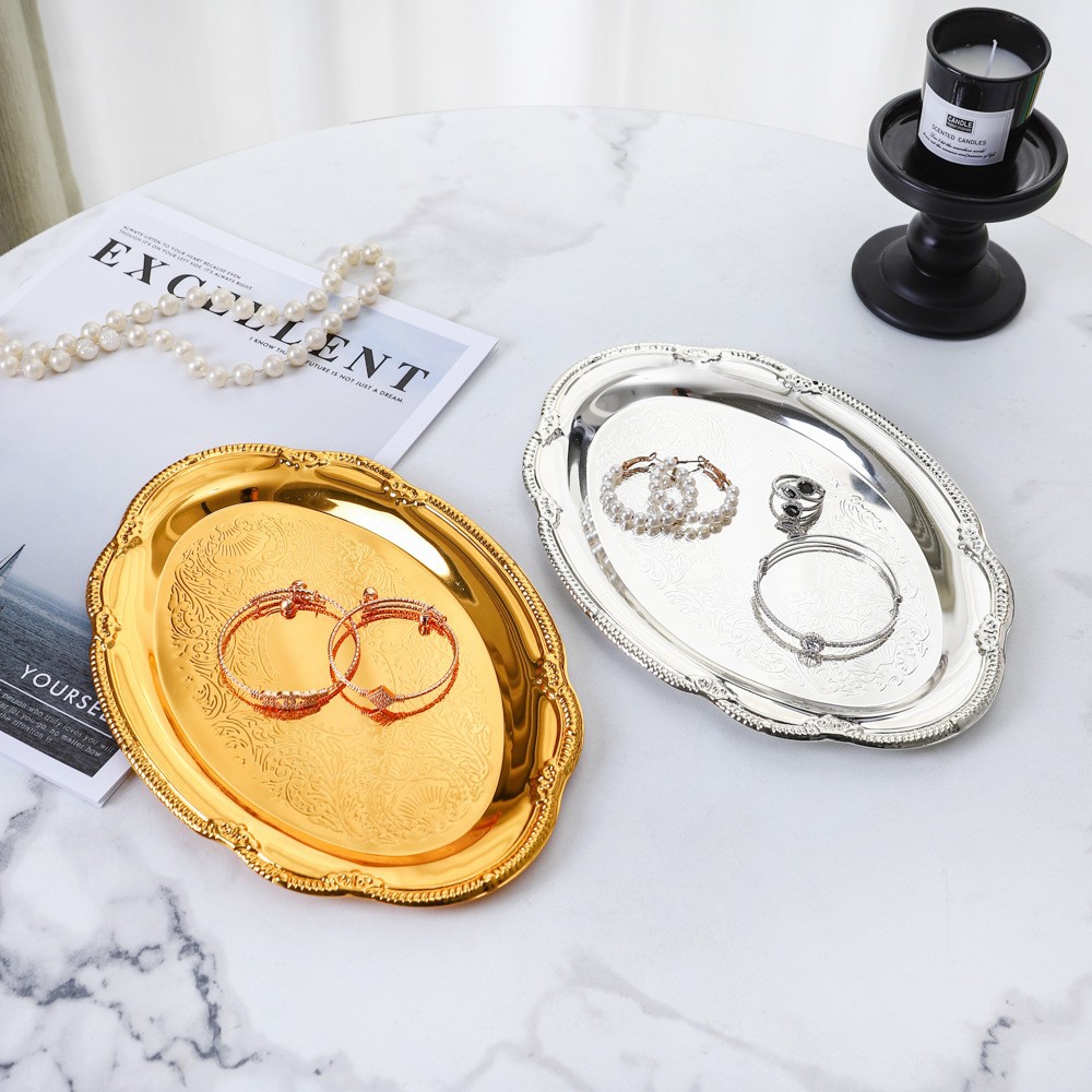 European-style fruit plates, baked afternoon tea, silver-plated cake plates, wedding dessert tables, restaurant and hotel jewelry trays, ornaments Specification image