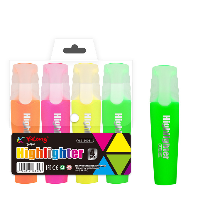 Yalong Cross-border brand children's highlighter pen, Highlighter note number pen 4 polyvinyl chloride mixed Highlighter pen