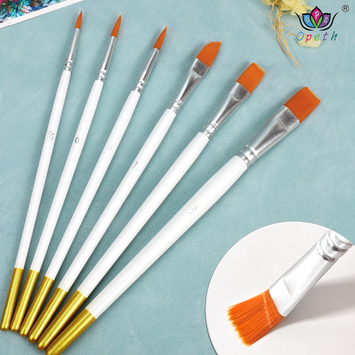 Wholesale of 6-piece white oil painting brushes, cross-border art painting brushes, nylon brush brushes, gouache and acrylic paint brushes Specification image