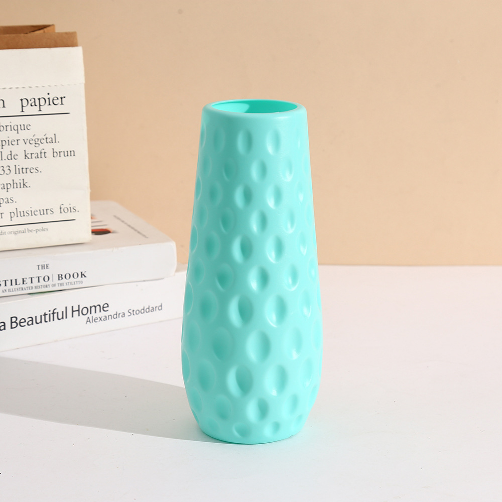 Modern creative simulation flower arrangement vase, simple plastic decorative item for home living room, round-mouthed desktop flower arrangement Specification image