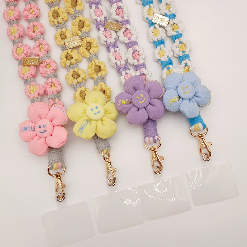 Long, crossbody phone lanyard, anti-loss, shoulder strap, hand-woven, popular small Daisy flower phone lanyard
