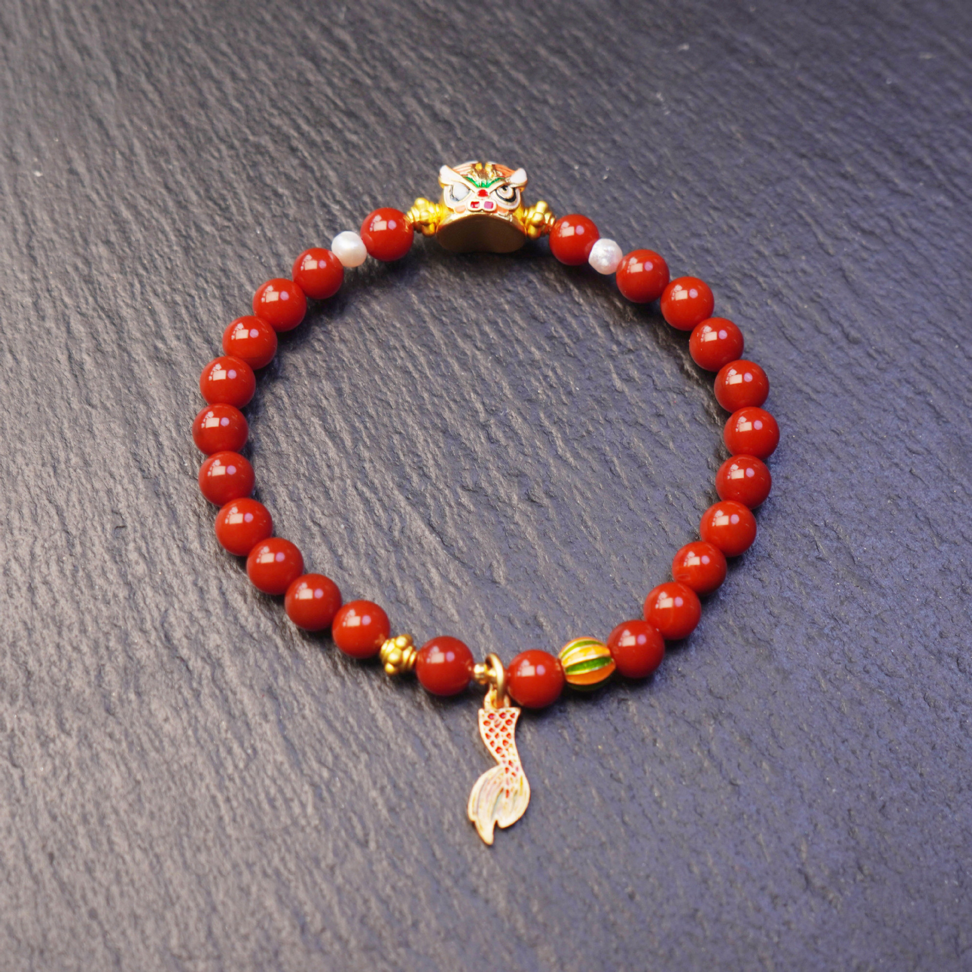Nine Purple Li Fire Red Agate dragon Head and Tail agate beaded bracelet for women to attract wealth, traditional Chinese style gift and accessory Specification image