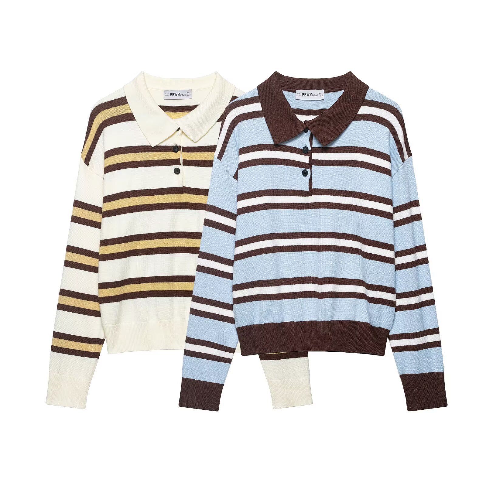 ZARW自制气质甜美条纹POLO领宽松百搭套头针织衫春秋款新品女装