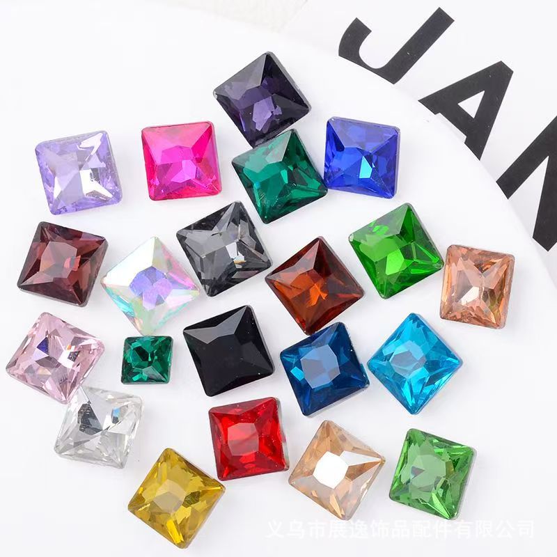 爆款直角正方形彩色玻璃锆石裸石方形饰品配饰厂家批发