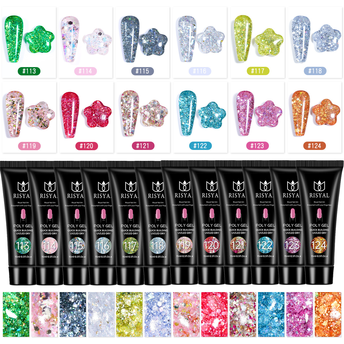 shanilak Laser Sequin Crystal Extension Glue Poly Gel, paperless tray, rapid extension, construction and shaping cross-border phototherapy glue details Picture