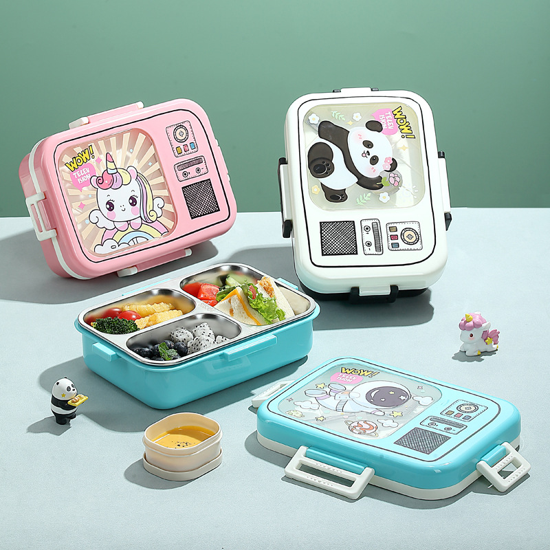 TV stainless steel lunch box with compartments, cartoon animals, student lunch box, new creative compartments Specification image