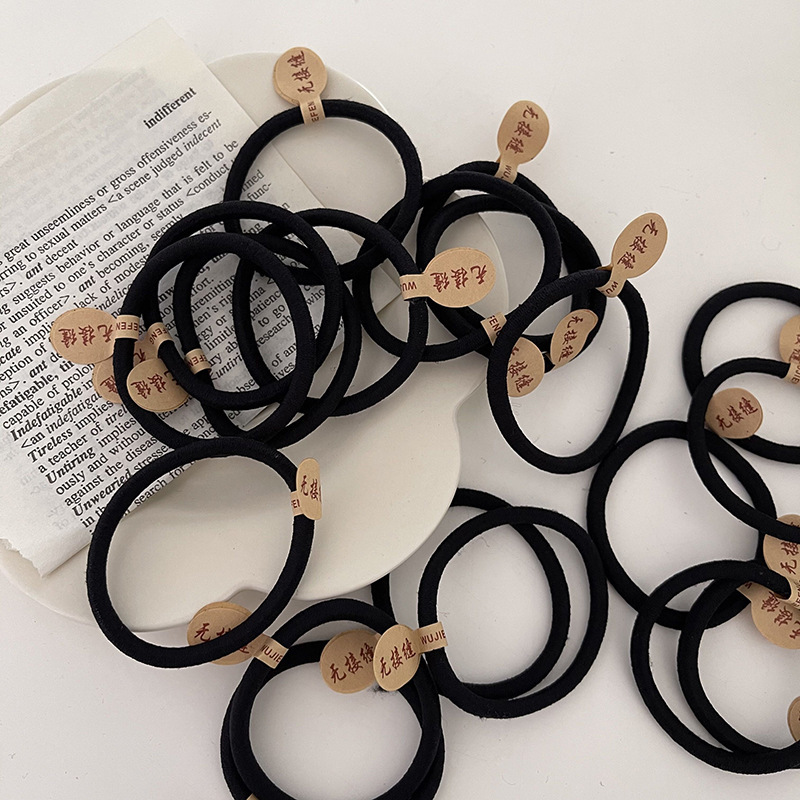 Hair tie, seamless rubber band, simple hair tie, girls' high school elastic hair tie, black leather cover hair tie details Picture