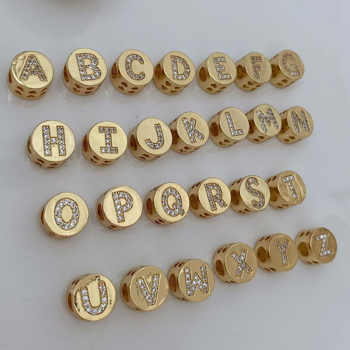 26-letter perforated bracelet, large hole bead bracelet accessory, necklace bead DIY micro-inlaid zircon copper jewelry accessory full figure