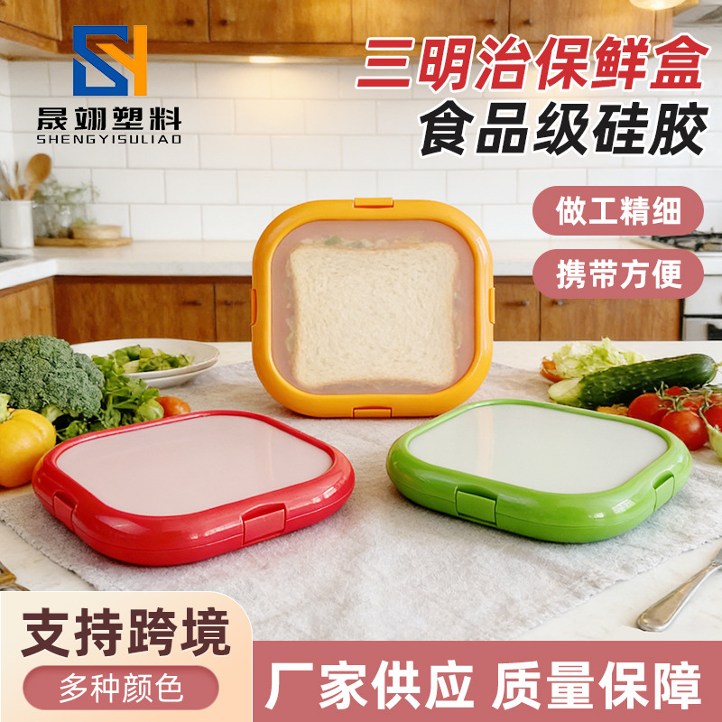 新款果蔬保鲜盒 三明治水果硅胶保鲜盒可冷藏便携式餐盒保鲜盒