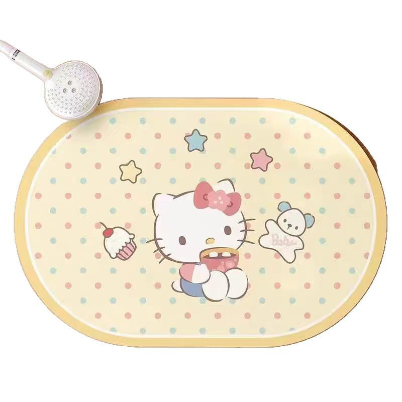 卡通可爱HelloKitty地垫家用浴室吸水卫生间门口防滑脚垫白底实物图