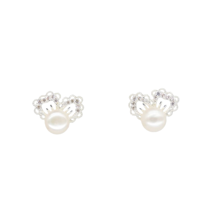 New copper-plated real gold S925 silver stud women's natural pearl jewelry, slightly inlaid zircon sunflower style Item Picture