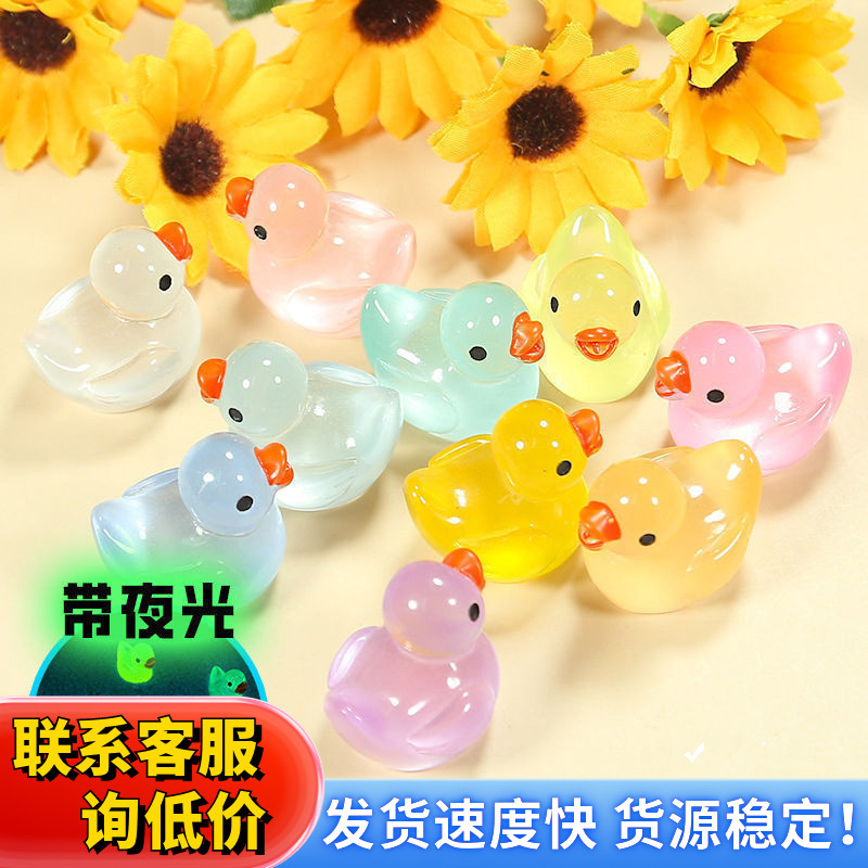 Luminous little duck, red, orange, green, blue, purple, pink, transparent, colorful mini simulation miniature animal model, sand table doll details Picture