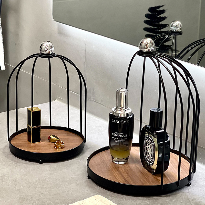 Light luxury Chinese-style dressing table, double-layer storage rack, desktop cosmetics, perfumes, aromatherapy, jewelry, birdcage storage rack Specification image