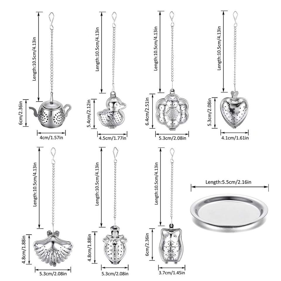 Customized stainless steel chain tea strainer, owl-shaped small teapot, bird-duck-shaped shell-shaped tea filter, creative tea brewing device details Picture