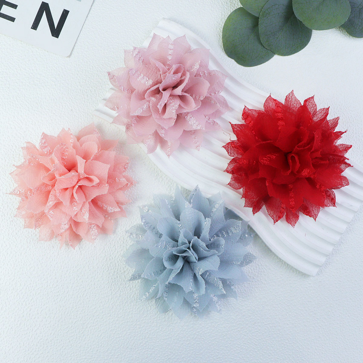 12CM压皱纹理小清新爪子花朵元素服装辅料鞋花配件钥匙扣配饰饰品详情图2