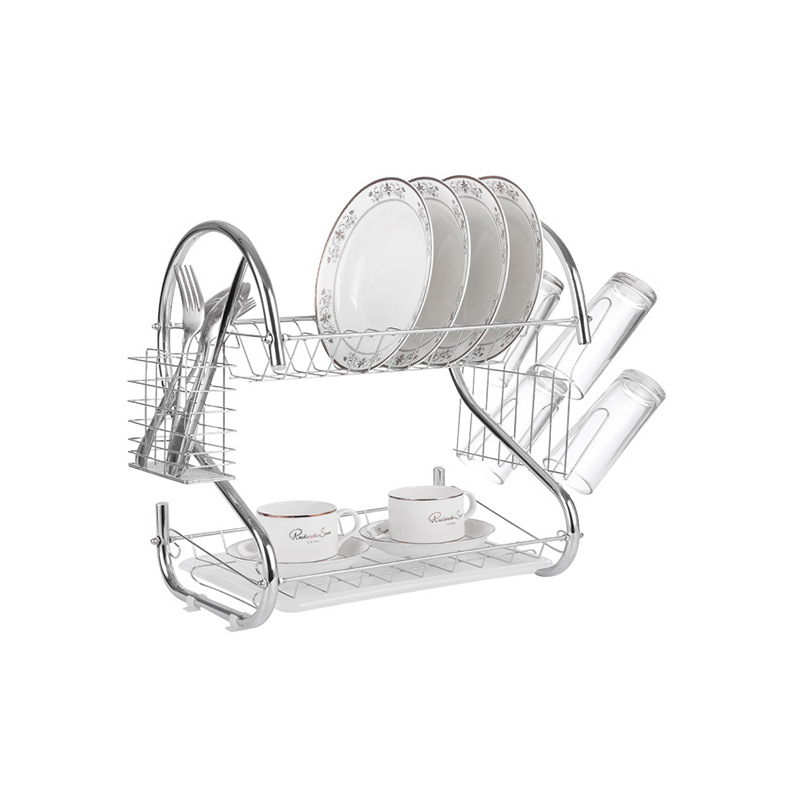 Draining dish rack, cutlery chopstick holder, water cup storage rack, double-layer multi-functional bowl and plate set, stainless steel kitchen storage details Picture